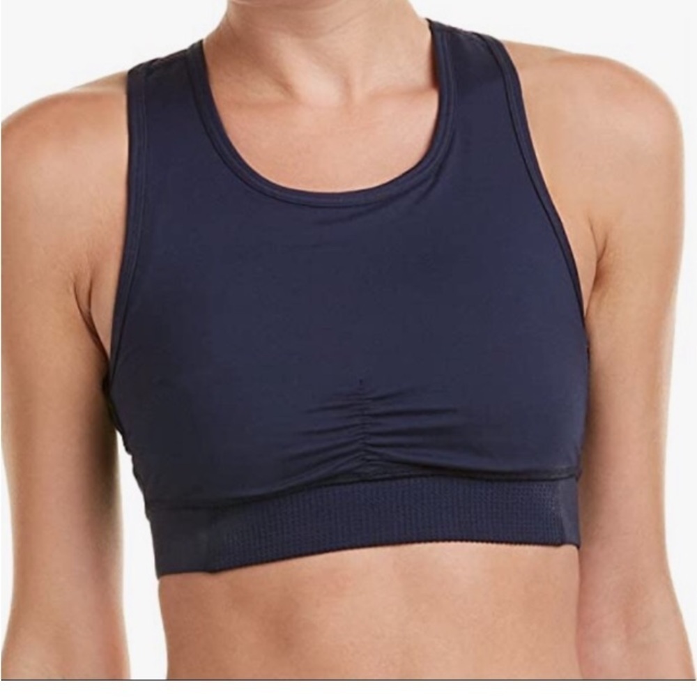 Splendid Studio Navy Ruched Racerback Sports Bra Sz. S Cut Out Back Yoga Sport